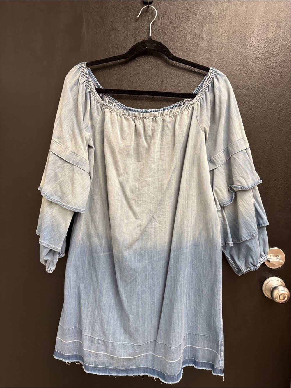 Sugarlips Light Blue denim Off-Shoulder Tiered Sleeve mini dress